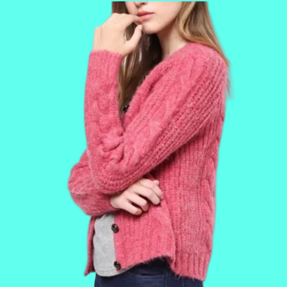 Mo:vint New York Pink Cable Knit Cardigan